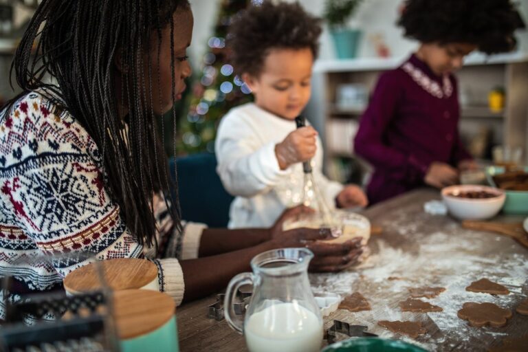 parent baking with children during holidays