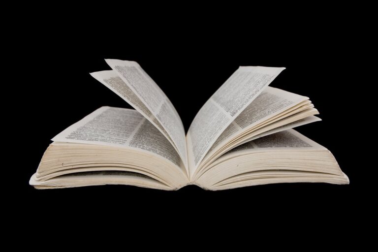 open dictionary isolated on black
